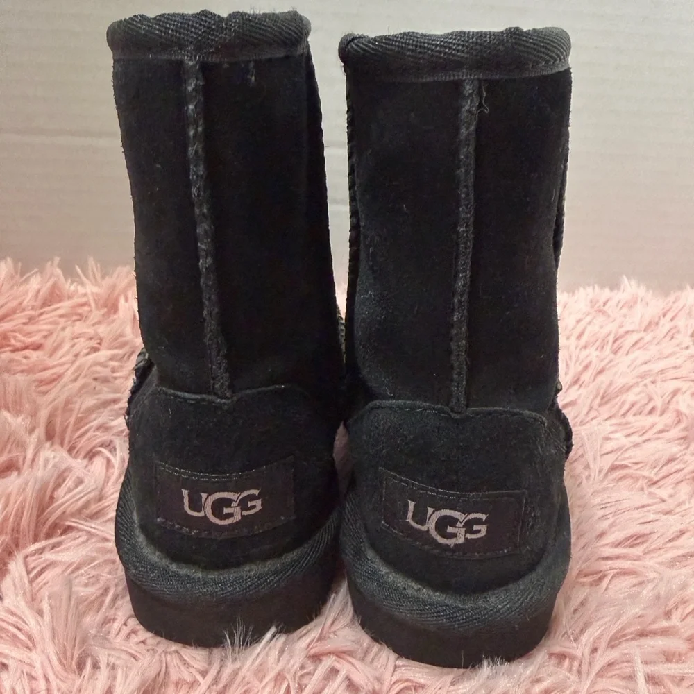 UGG Classic II Clear Glitter Black Shiny‎ Stars Girls Suede Boots Sz 10 EUC